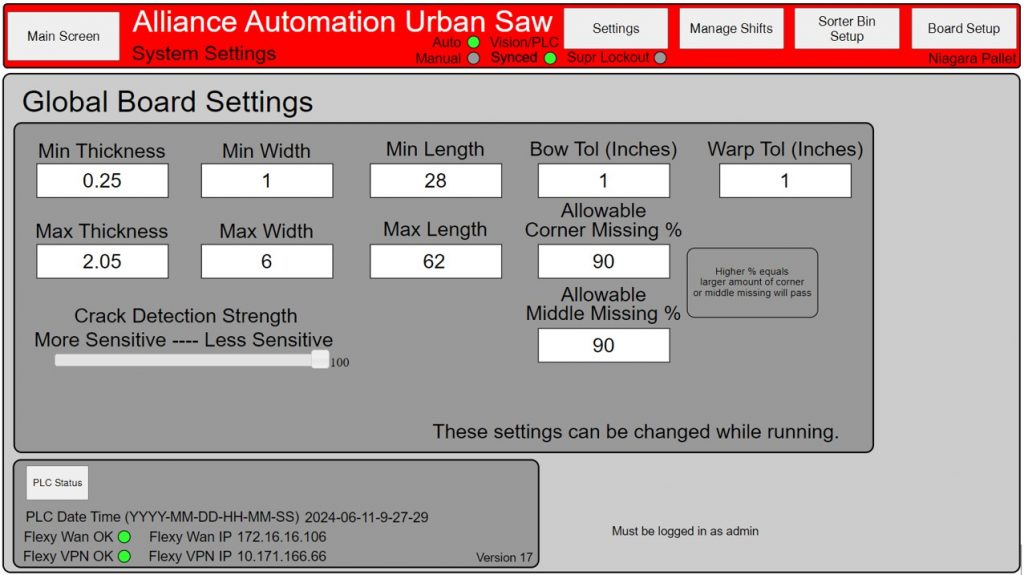 Urban Sawmill System Settings FAQ